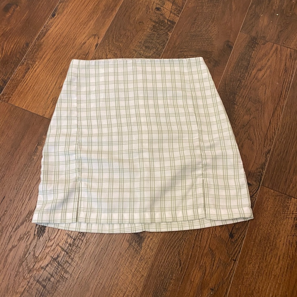 SHEIN light green and white plaid mini skirt